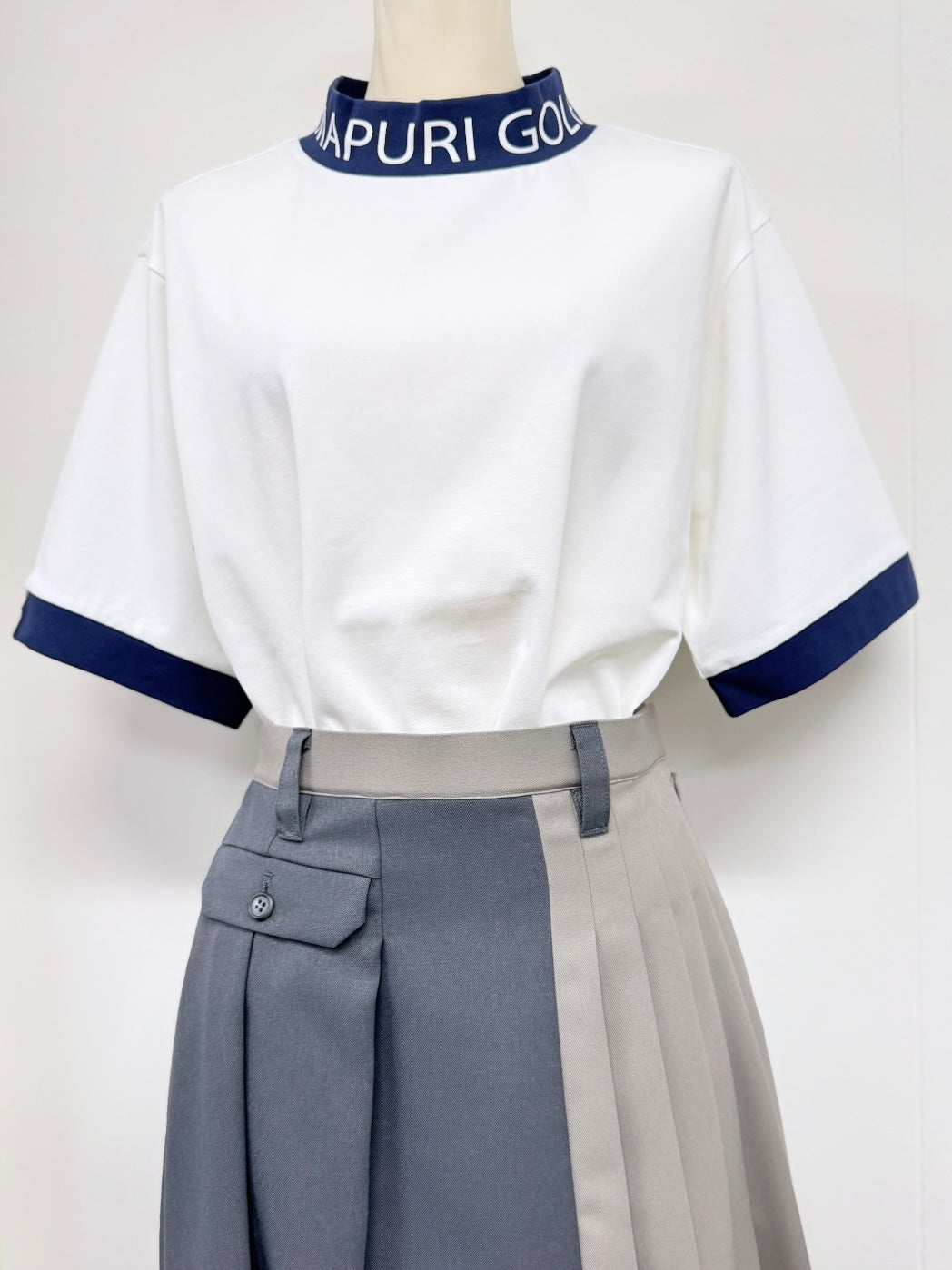 UNISEX リブ配色なめらかモックネックTシャツ【MU-1001】