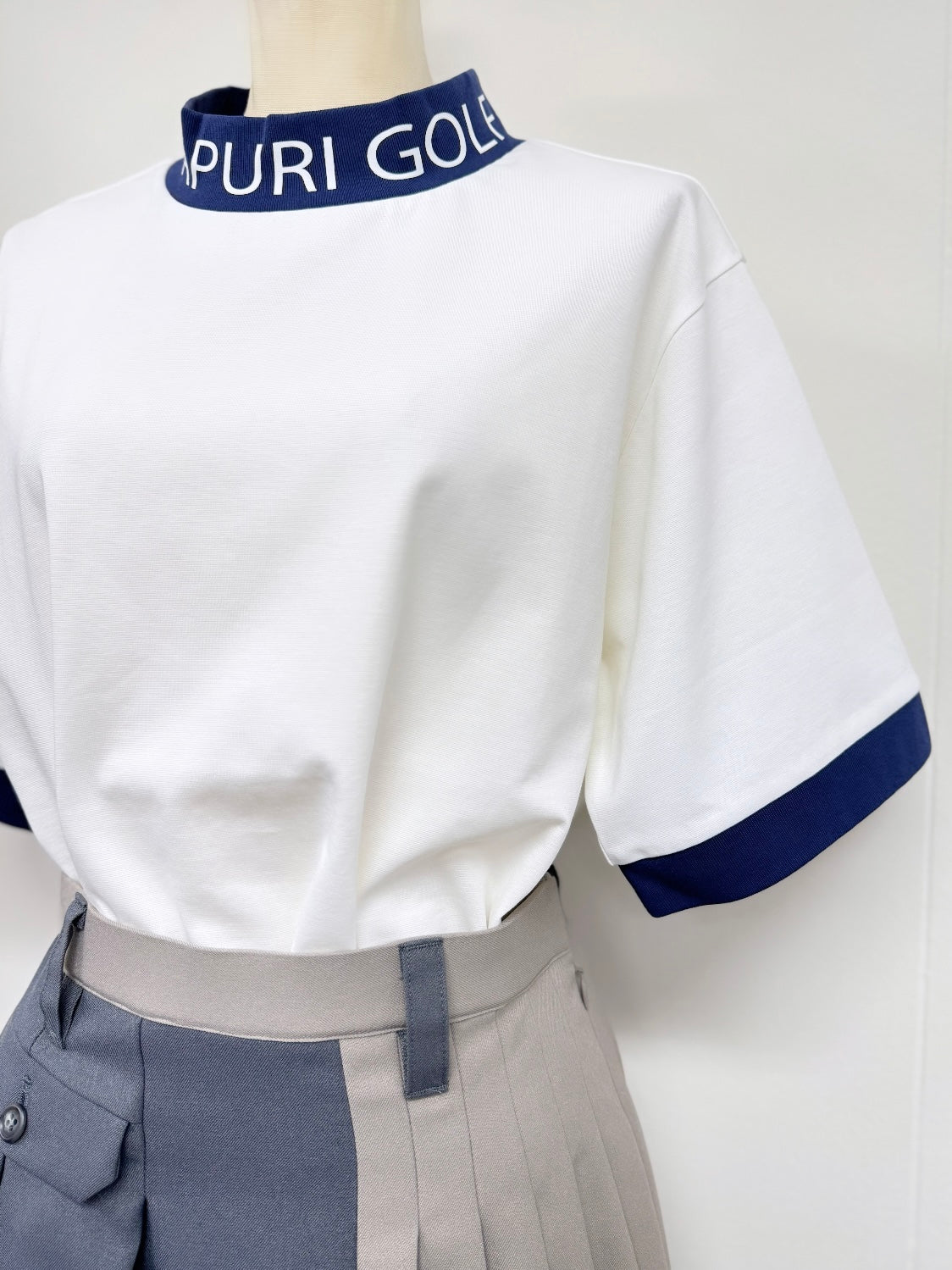 UNISEX リブ配色なめらかモックネックTシャツ【MU-1001】