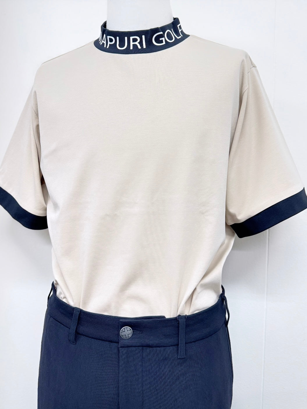 UNISEX リブ配色なめらかモックネックTシャツ【MU-1001】