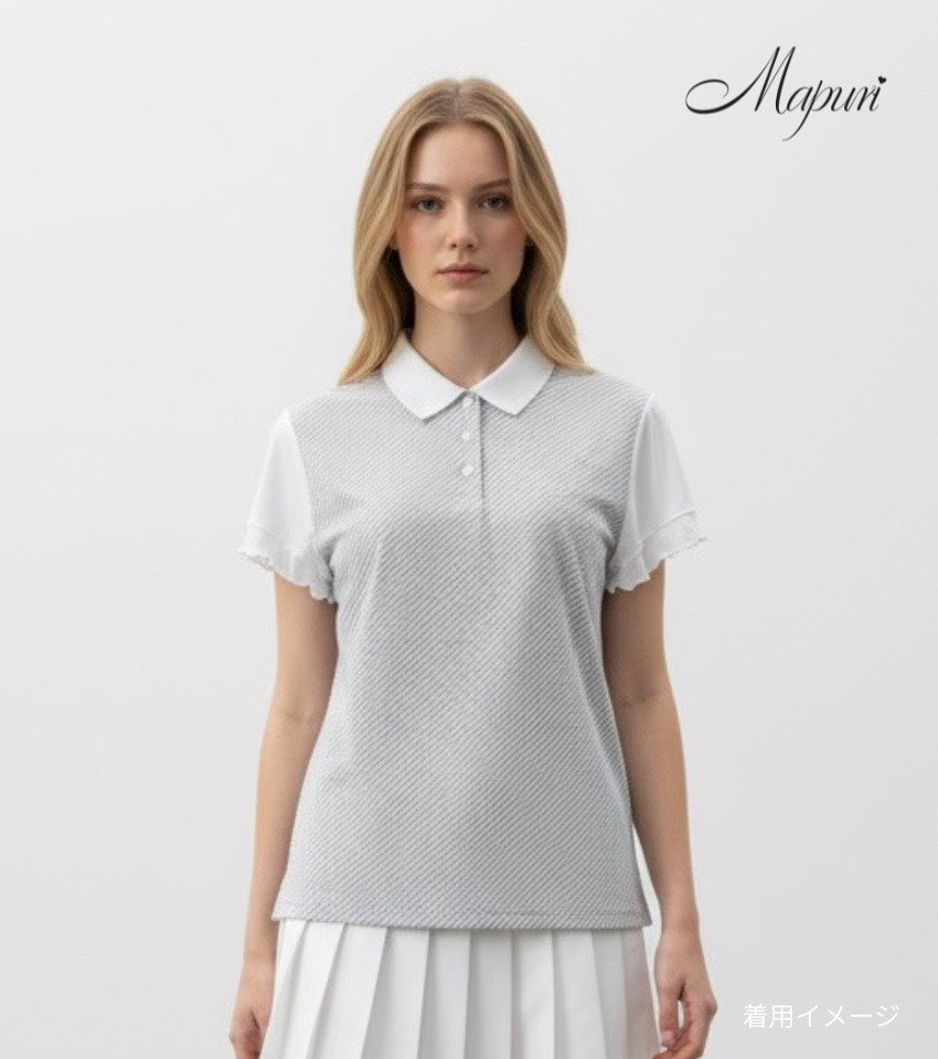 バイアスストライプシフォン袖ポロシャツ【MS-006 】
