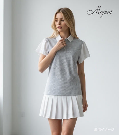 バイアスストライプシフォン袖ポロシャツ【MS-006 】