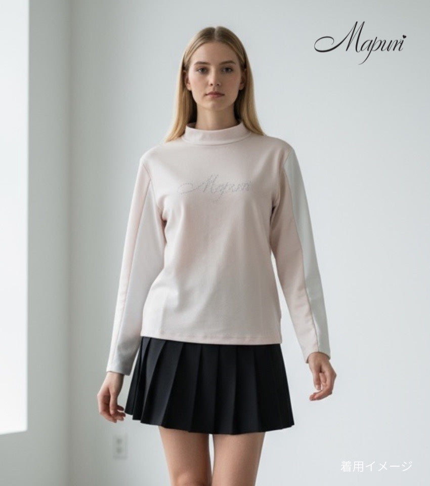 ラインストーンロゴアシンメトレー袖切替ハイネック【MS-1205】