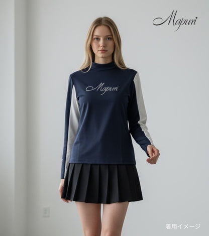 ラインストーンロゴアシンメトレー袖切替ハイネック【MS-1205】